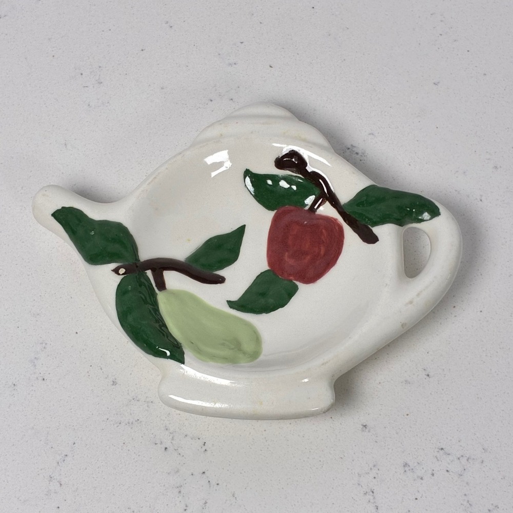 Tea Bag Holder Ceramic Fruit Hand Painted Teapot Spoon Rest Cottage Farmhouse